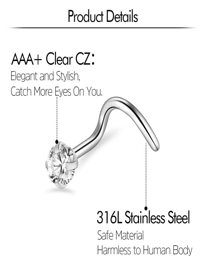 ONESING 24 Pcs 20G Corkscrew Nose Rings for Women Silver Nose Rings Studs Stainless Steel Nose Piercings Jewelry Hypoallergenic Nose Screw for Women Men - Image 2